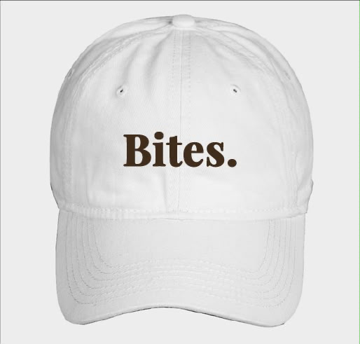 Bites dad hat — white with brown Bites. logo