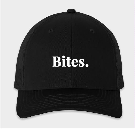 Bites trucker hat — black with white Bites. logo